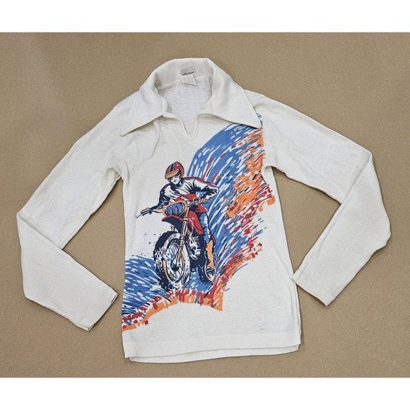 Sears Other - 70's 80's Sears Motocross Dirt Bike Graphic Youth Boys Sz 12 Long Sleeve Shirt